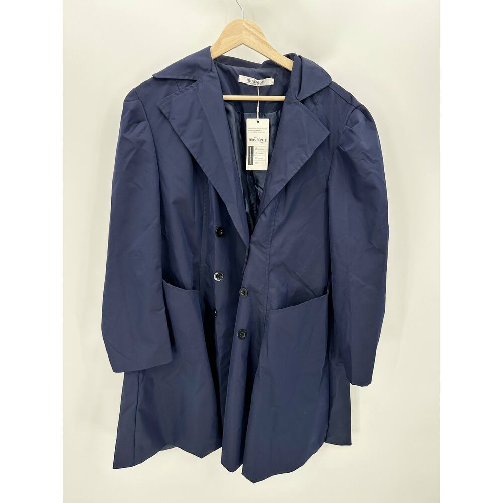 Meaneor Women Navy Blue Double Breasted Lightweight Jacket XXL Trench Coat